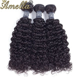 Amella Hair Brazilian Curly Virgin Hair Weave 3 Bundles with 4X4 Lace Closure 8A Brazilian Kinky Curly Hair Weave Bundles Natura