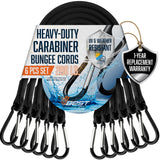 VBEST Black Bungee Cords with Carabiner Hooks - 6 Pack Heavy Duty Outdoor Bungie Straps 200 LB Break Strength - UV & Weather Res