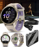 Wearable4U Garmin Forerunner 970 Soft Gold Titanium Smartwatch with French Gray Case and French Gray/Translucent Indigo Band, AM