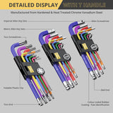 AMTOVL 27PCS Allen Key Set - Metric & SAE Allen Wrench Set, Extra Long Ball & Star End Hex Keys with T-Handle & Color Coding for