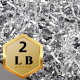 PLINJOY 2 LB Crinkle Cut Paper Shred Filler for Gift Basket Shredded Confetti Paper Box Stuffing Easter Basket Grass (Silver)