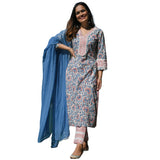 Gosriki Women'S Cotton Blend Straight Printed Kurta With Pant & Dupatta (Talab-Multi_Xxl-Go_Multi Color_Xx-Large) Multicolour,Multicolour,2,B0B8DRDQNK