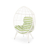 Christopher Knight Home Valerie Outdoor Wicker Teardrop Chair with Cushion, White and Green