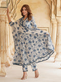 Lookmark Women'S Printed Cotton Blend A-Line Kurta Pant Dupatta Set With Lace - Elegant Ethnic Wear For Women - Perfect For Casual And Festive Occasions (Az-Lm-Og-Ks2114 Blue-M)
