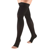 Truform 30-40 mmHg Compression Stockings for Men and Women, Thigh High Length, Dot-Top, Open Toe, Black, Large