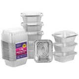 Aluminum Pans With Plastic Dome Lids - 50 Count - 1LB Oblong Pans (5x4)- To Go Containers With Lids - Disposable Tin Foil Pans -