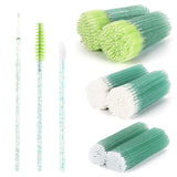 600 PCS Eyelash Extension Supplies Kit, 200 Spoolies Mascara Wands Disposable 200 Lip Brushes 200 Micro Swabs Green Eyelash Brus