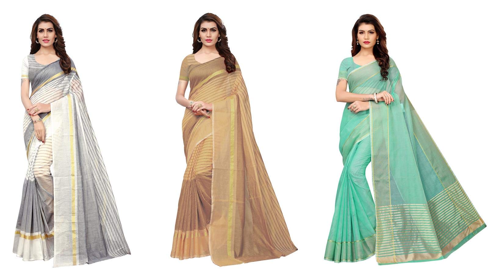 Anni Designer Sarees For Women Multicolored Art Silk Gold Striped Printed Sarees With Blouse Piece (Pack Of 3)(Art-Cmb-486_Free Size),Multicolour,Free