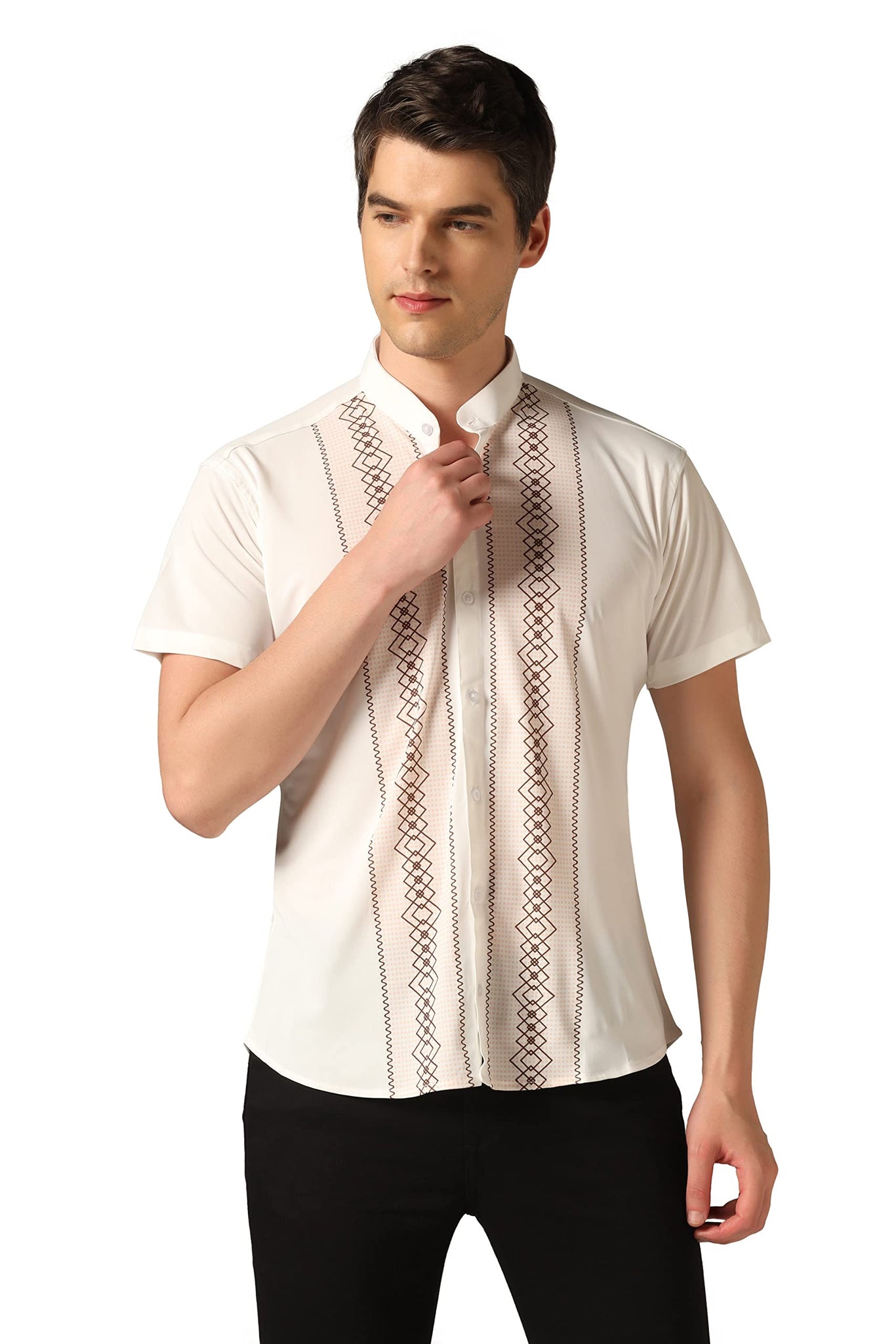 Toplot Men'S Causal Shirt With Short Sleeve & Geometric Print (Mens-Geo-Shirt-5096-Brown-M),Brown,,B0BZMJML21
