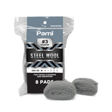 PAMI Steel Wool Scrubbers (Pack of 8) - Cleaning Pads for Dirt, Grease & Grime - Scrubber Sponges for Kitchen & Bathroom - #3 Co