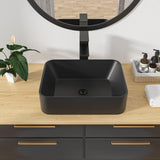 Kichae Vessel Sink Rectangular - 19x15 Modern Bathroom Rectangle Above Matte Black Porcelain Ceramic Vessel Vanity Sink Art Basi