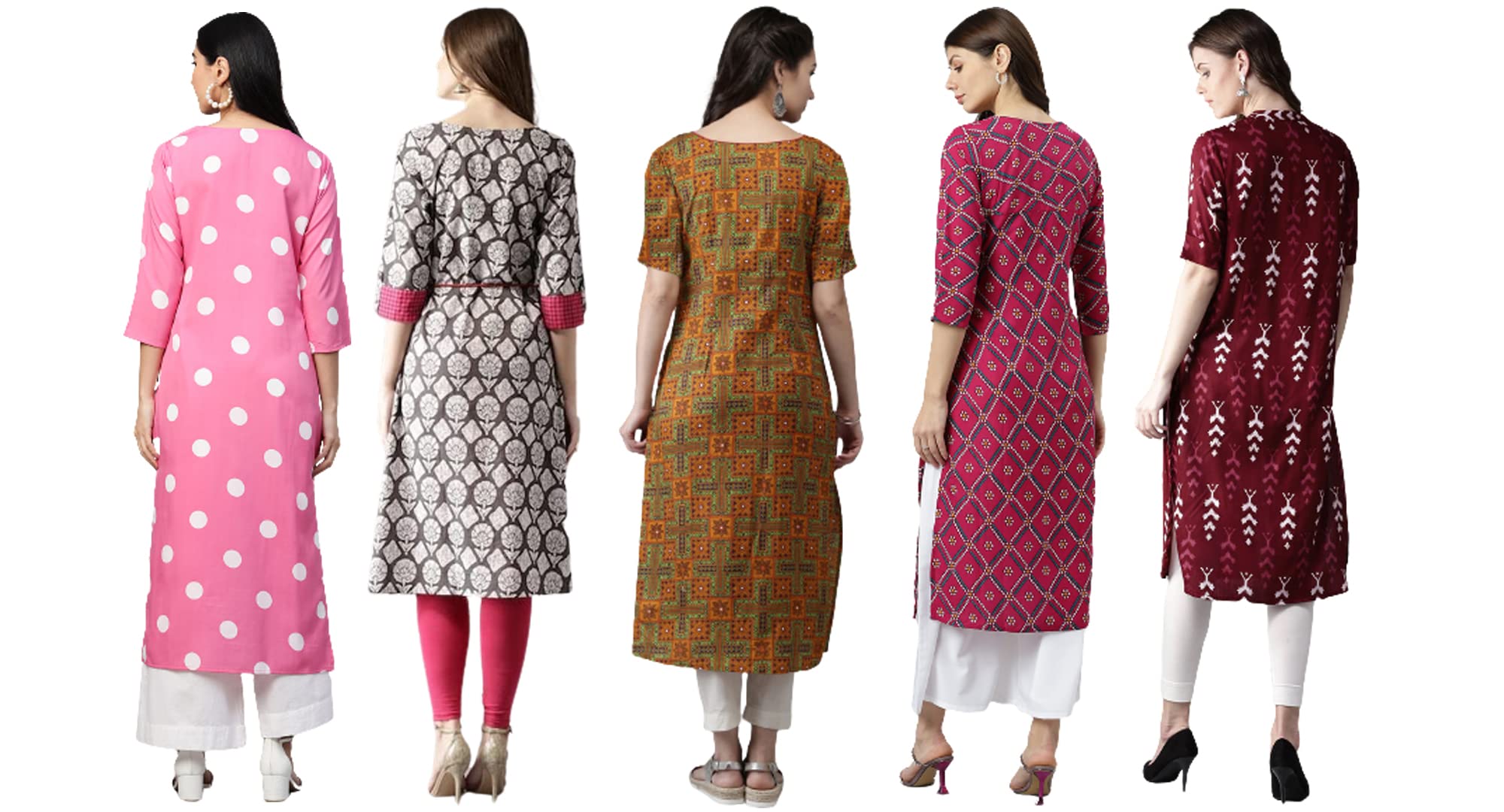 Anni Designer Women'S Crepe Straight Printed Kurta Pack Of 5 (Crepe-Combo-Nw_023_S_Multicolor_Small),Multicolour,S,Crepe,Regular,Kurta