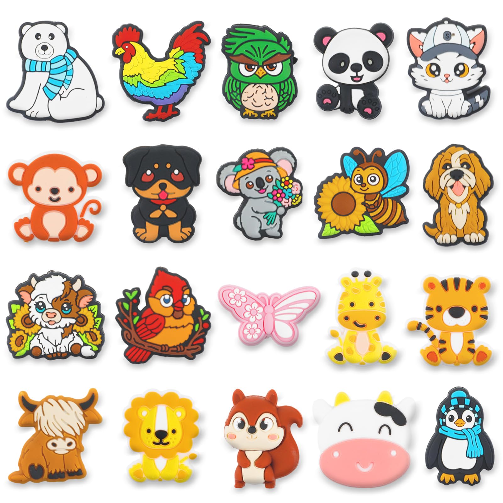 20 Pcs Animal Silicone Focal Beads for Pens, 20 Divers Styles Animals Pen Charms, Cute Dog Highland Cow Penguin Silicone Charms 