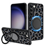 Fiyart Designed for Samsung Galaxy S23 Plus Case Leopard Ring Holder Kickstand Magnetic Bumper Compatible with MagSafe Camera Le