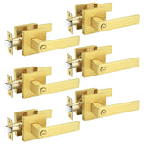 Probrico 6 Pack Gold Privacy Door Handles,Heavy Duty Satin Brass Door Knobs with Lock for Bedroom and Bathroom,Square Interior K