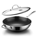 DOTCLAD Wok pan,Hybrid 13 inch Wok with Lid, PFOA Free Cookware,non stick Stainless Steel Woks & Stir-fry pans Nonstick, Dishwas