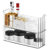 Poeland 2 Pack Stackable Makeup Organizer Tray, Transparent Cosmetic Display Case with 2 Lipstick Cases and 2 Cotton Swab Pad Bo