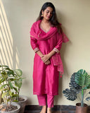 Anni Designer Women'S Cotton Blend Straight Fit Kurta With Pant & Dupatta (Bagicha-Rani_Pink_Medium),Pink,M,Cotton Blend,Kurta Set,Dupatta