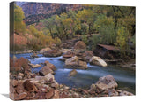 Virgin River Flowing Through Canyon In Autumn, Zion National Park, Utah-Canvas Art-24X18