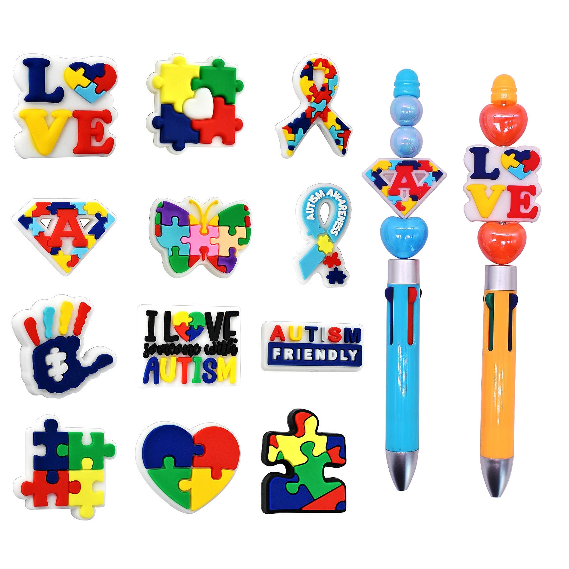 Papacharms 12Pcs Silicone Focal Beads for Pens, Autism Friendly Beadable Pen Supplies Focals Bead for Keychain Making Necklace B