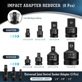 11PCS Impact Socket Adapter and Reducer Set, 1/4 3/8 1/2 3/4 1 Inch Square Drive Wrench Adapter, CR-MO Steel, for Dril