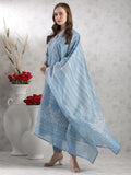 Anni Designer Women'S Rayon Blend Straight Printed Kurta With Pant & Dupatta (Soneva Blue-Vks02_M_Blue_Medium),Blue,M,Rayon Blend,Regular,
