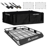 ARKSEN 64 x 50 x 6 Inch Universal Extra Wide 250LB Heavy Duty Roof Rack Cargo with 500D PVC Waterproof Cargo Bag, Nylon Cargo Ne