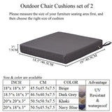 18.5 x 16 Inch Outdoor Chair Cushions for Patio Furniture, UV Resistant Non Slip Waterproof Replacement Patio Seat Cushion with