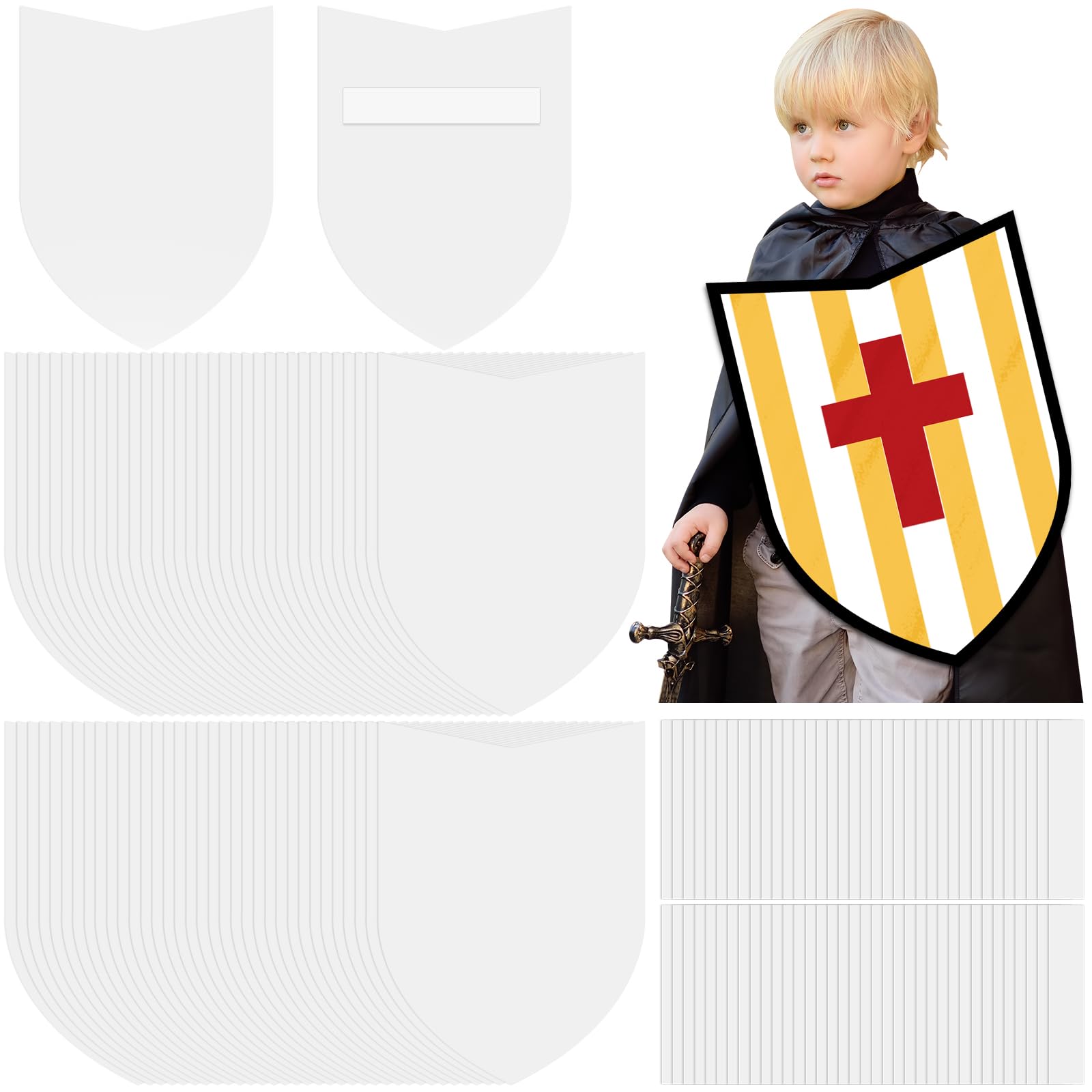 ReliThick 144 Pcs Blank Paper Shields for Kids DIY Cardboard Shields Craft to Decorate with Handles for Markers Crayons Paint Pa