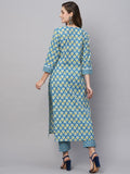 Gosriki Women'S Cotton Blend Straight Printed Kurta With Pant (Vanshi Blue-Gs_S_Blue_Small),Blue,,B0C5JTQJW2