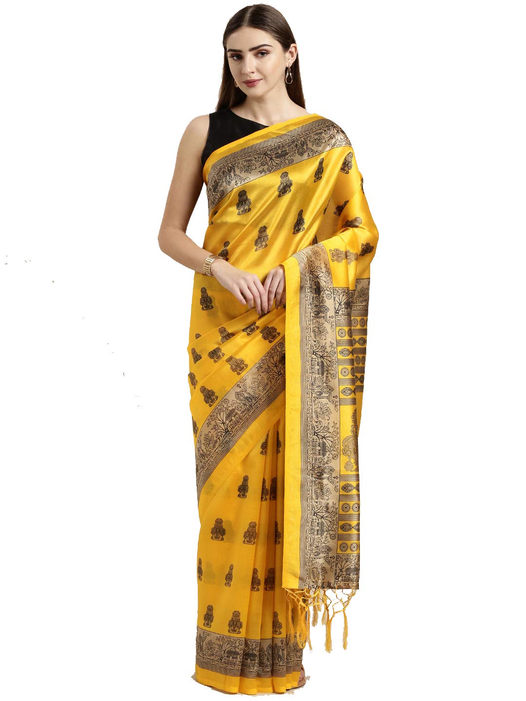 Anni Designer Women'S Silk Printed Saree With Blouse Piece (Yellow),yellow,5.5 meters