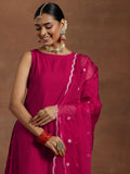 Libas Gerua Womens Solid Silk Blend Straight Kurta With Palazzos And Dupatta Pink L
