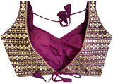 Vihu Fashion Womens Readymade Sweetheart Neck Sleeveless Mirror Saree Blouse.(Paper Foil Wine_38)