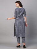 Gosriki Women'S Cotton Blend Printed Straight Kurta With Pant (Thaya Blue-Nwfb08-Gs_Xl_Blue_X-Large),Navy Blue,,B0BTJ554LZ