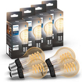 Philips Hue Smart 40W A19 Filament LED Bulb - White Ambiance Warm-to-Cool White Light - 4 Pack - 550LM - E26 - Indoor - Control 