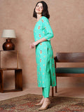Gosriki Women'S Cotton Blend Straight Printed Kurta With Pant (Fimla Green-Gs_M_Green_Medium),Green,,B0CVGYGQKX