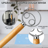 TEEVEA Danish Dough Whisk Stainless Steel Dough Hook Dutch Whisk for Sourdough Bread Dough Mixer Hand Wooden Handle Kitchen Whis
