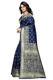 Sugathari Womens Banarasi Saree Pure Kanjivaram Silk Saree Soft New Ladies 2023 Design Wear Pattu Sarees Latest Cotton Party Sari Collections With Blouse Piece For Wedding Sadi (Sam Pari-100 N Blue)