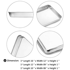Cookie Sheet Baking Sheet Set of 3, Bastwe Commercial Grade Stainless Steel Baking Pan, Professional Bakeware Oven Tray, Healthy