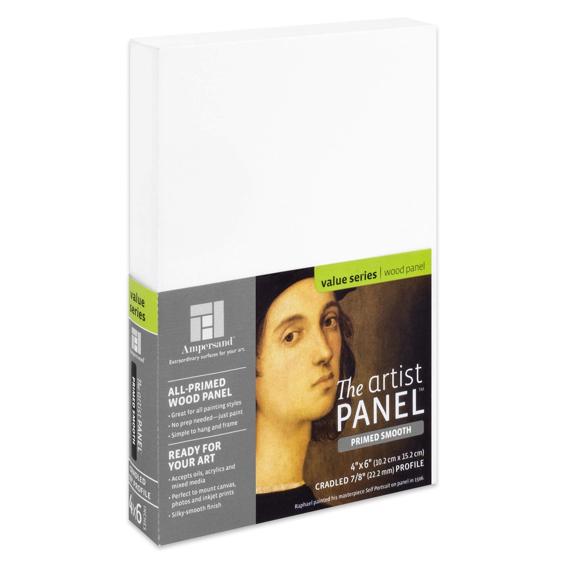 Ampersand Art Supply Wood Gesso Artist Painting Panel: Primed Smooth, 4,, X 6,,, 7/8,, Cradled Profile