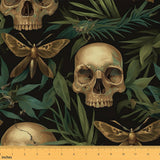 Feelyou Sugar Skull Decorative Waterproof Outdoor Fabric 3 Yards Death Moth Fabric by The Yard Gothic Skull Botanical Upholstery