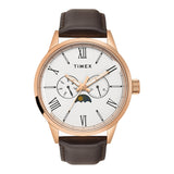 Timex Analog Watch For Man With White Round Dial & Brown Leather Strap Band Water Resistant Men'S Wrist Watches - Tweg19943