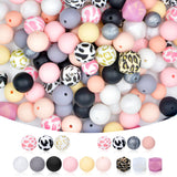 YISHEOO 108Pcs Leopard Silicone Beads, 15-12mm Beads & 14mm-Hexagon Silicone Beads for Trendy Keychains, Stylish Bracelets, Cute
