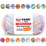 JOYTAG 50g Rainbow Beginner Crochet Yarn - Cotton-Nylon Blend - Easy-to-See Stitches - Yellow Pink Purple Blue