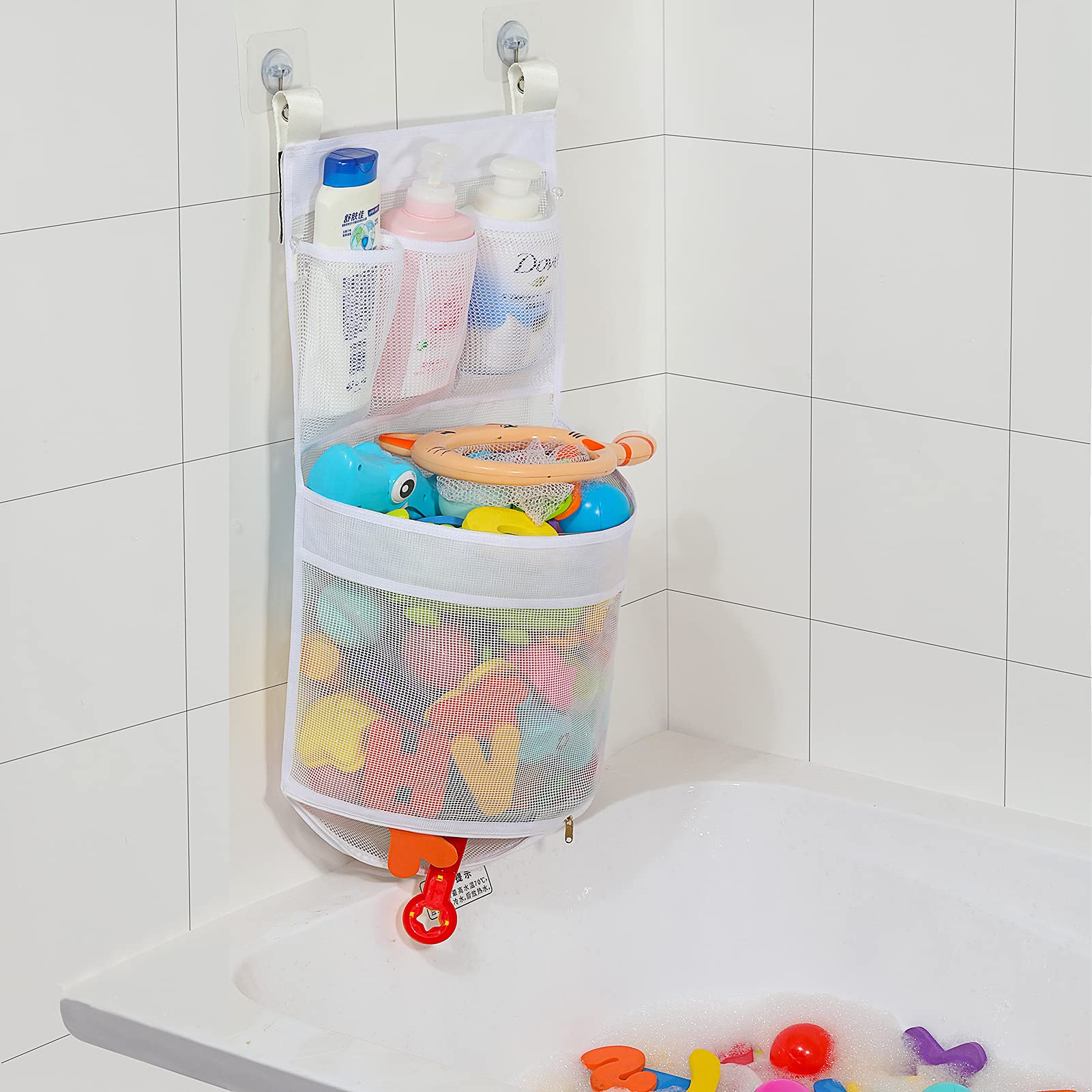 Baby Bath Toy Organizer, quick drying, and mould proof, Multiple-Suspension Bath Toy Holder, Large Capacity Multi Use Bathtub To