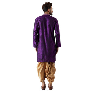 Sojanya (Since 1958, Men'S Purple & Gold Silk Blend Kurta & Dhoti Set, Size: L