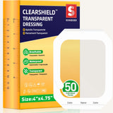 50 Pack Transparent Film Dressing, 4 x 4.75 Waterproof Bandages Breathable Hypoallergenic, Adhesive Patch for Post Surgical Show