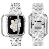 SUPOIX Compatible with Apple Watch Band 45mm + Case, Women Jewelry Bling Diamond Replacement Metal Strap & Soft TPU Bumper Prote