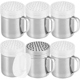 CUSINIUM 10oz Metal Parmesan Cheese Shakers with Large Holes - With Handle - Chili Flakes Dispensers - Pizza Shakers - Pack of 6