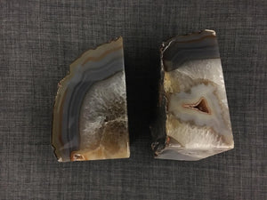 AMOYSTONE Agate Book Ends Shelves Decorative Geode Bookend Large Crystal Bookends Quartz Decor Nature Brown with Rubber Bumpers(